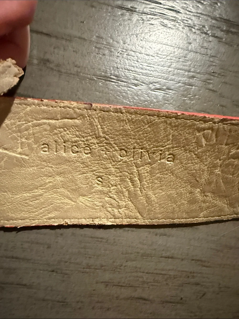 Alice + Olivia Letty Off White Chili Pepper Croc Embossed Wide Belt